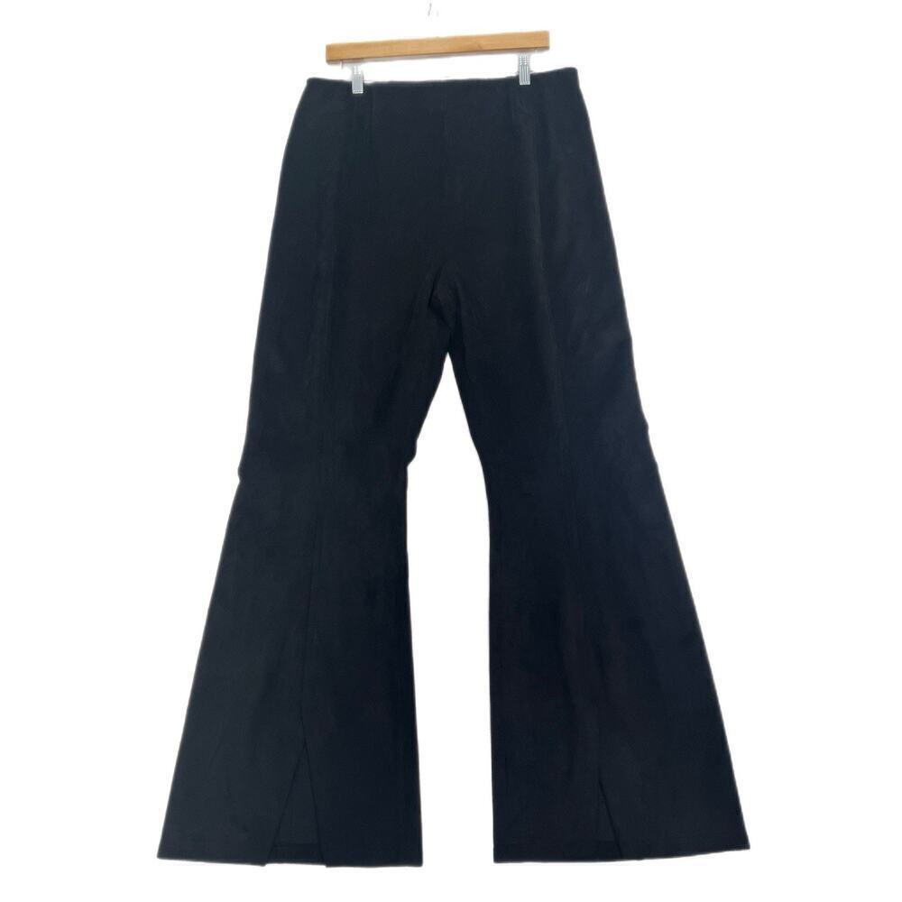 Free People We the Free Black Real Deal Slit Hem Flare Pant 33 Faux Suede HR - Picture 2 of 13